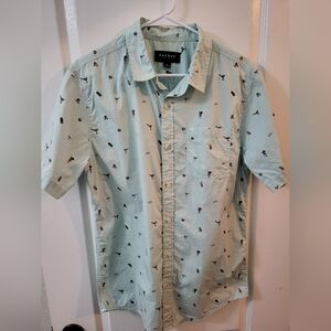 PacSun Shirt Adult Large Aqua Blue Button Up Short Sleeve Casual Men's Cocktails